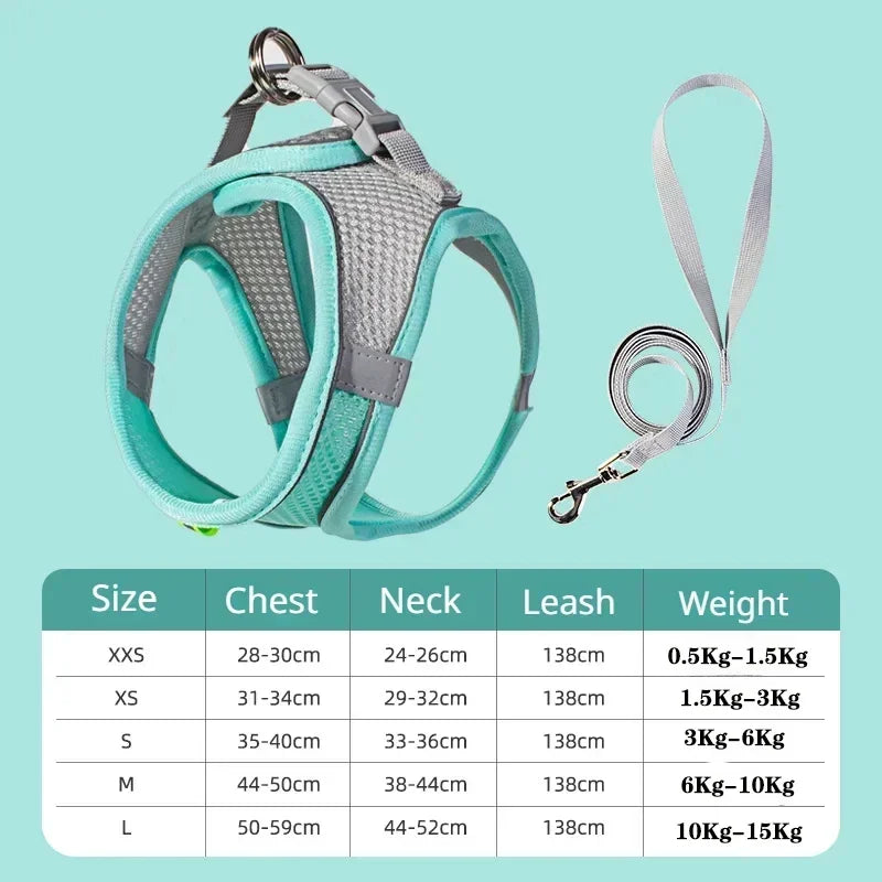 Dog Harness Leash Set for Small Dogs French Bulldog Chihuahua Pug Outdoor Walking Lead Leash Adjustable Puppy Cat Harness Vest