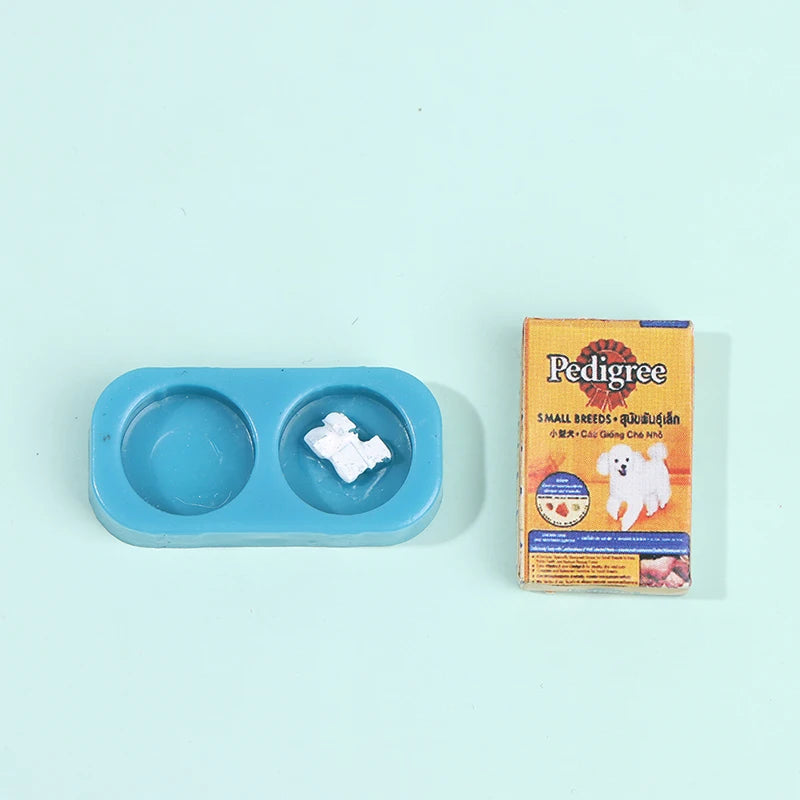 1/12 Dollhouse Miniature Pet Dog Cat Food with Bowl Kitchen Garden Decor Doll House Accessories