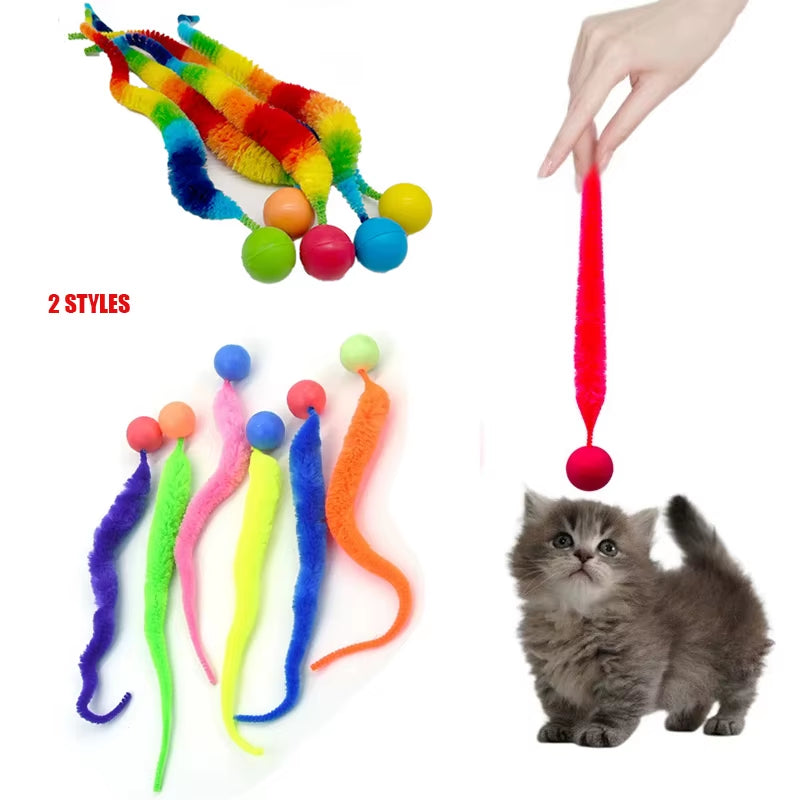 Cat Interactive Toys Tickle Cat Colorful Bouncing Ball Pet Supplies Puzzle Teasing Indoor Cat Worm Caterpillar Elastic Toy