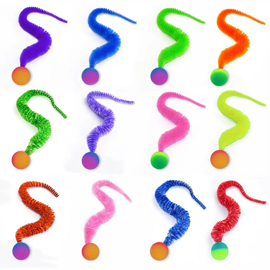 Cat Interactive Toys Tickle Cat Colorful Bouncing Ball Pet Supplies Puzzle Teasing Indoor Cat Worm Caterpillar Elastic Toy