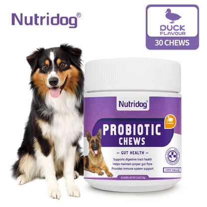 Probiotic Chew for Dogs with Duck Flavor, Supports Gut Health, Digestive Health, Occasional Diarrhea & Seasonal Allergies 30ct