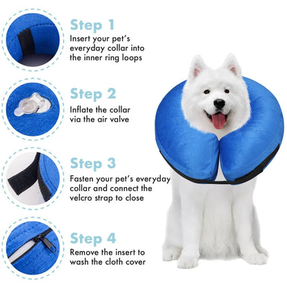 Dog Collar After Surgery Protective Inflatable Soft Blow Up Collar For Pet Recovery for Small Medium Large Dogs Cats Drink Eat