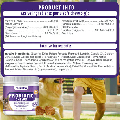 Probiotic Chew for Dogs with Duck Flavor, Supports Gut Health, Digestive Health, Occasional Diarrhea & Seasonal Allergies 30ct