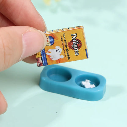1/12 Dollhouse Miniature Pet Dog Cat Food with Bowl Kitchen Garden Decor Doll House Accessories
