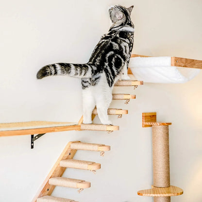 Wall-mounted Cat Hammock Bed Pet Furniture Kitten Wall Shelf Set Cat Perch Wooden Scratching Climbing Post Cat Tree House Toy