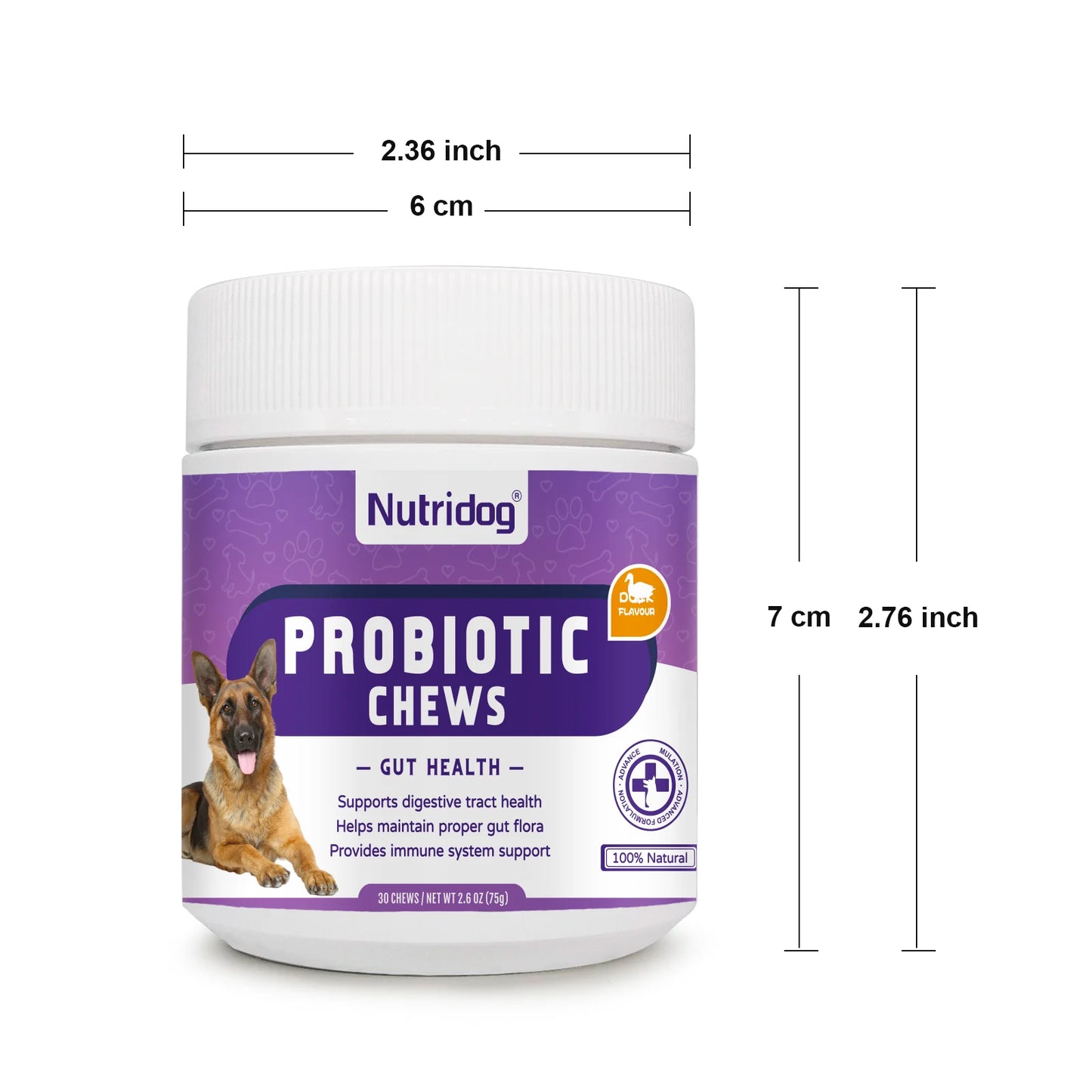 Probiotic Chew for Dogs with Duck Flavor, Supports Gut Health, Digestive Health, Occasional Diarrhea & Seasonal Allergies 30ct