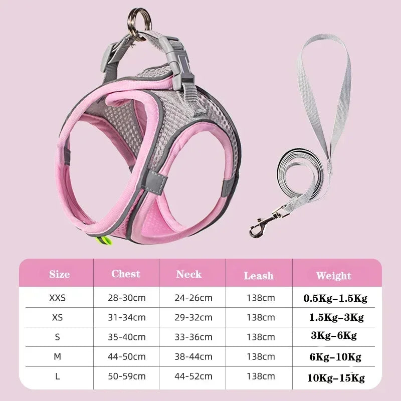 Dog Harness Leash Set for Small Dogs French Bulldog Chihuahua Pug Outdoor Walking Lead Leash Adjustable Puppy Cat Harness Vest