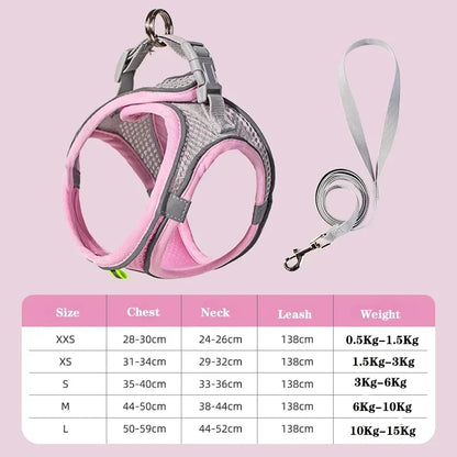 Dog Harness Leash Set for Small Dogs French Bulldog Chihuahua Pug Outdoor Walking Lead Leash Adjustable Puppy Cat Harness Vest