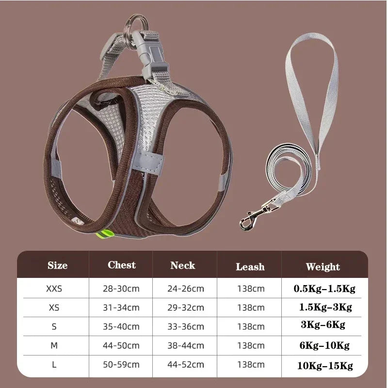 Dog Harness Leash Set for Small Dogs French Bulldog Chihuahua Pug Outdoor Walking Lead Leash Adjustable Puppy Cat Harness Vest