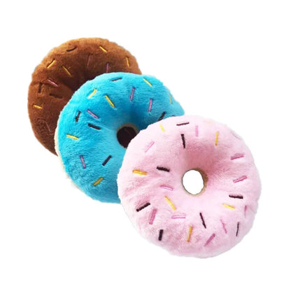 Soft Dog Donuts Plush Pet Dog Toys for Dogs Chew Toy Cute Puppy Squeaker Sound Toys Funny Puppy Small Medium Dog Interactive Toy