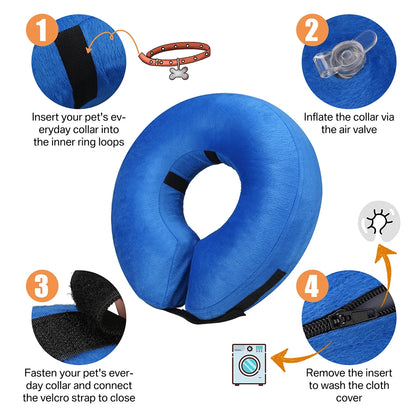 Dog Collar After Surgery Protective Inflatable Soft Blow Up Collar For Pet Recovery for Small Medium Large Dogs Cats Drink Eat