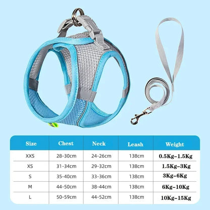 Dog Harness Leash Set for Small Dogs French Bulldog Chihuahua Pug Outdoor Walking Lead Leash Adjustable Puppy Cat Harness Vest