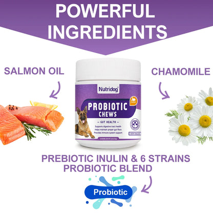 Probiotic Chew for Dogs with Duck Flavor, Supports Gut Health, Digestive Health, Occasional Diarrhea & Seasonal Allergies 30ct