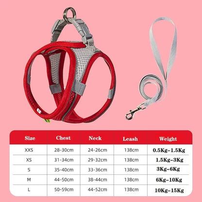 Dog Harness Leash Set for Small Dogs French Bulldog Chihuahua Pug Outdoor Walking Lead Leash Adjustable Puppy Cat Harness Vest