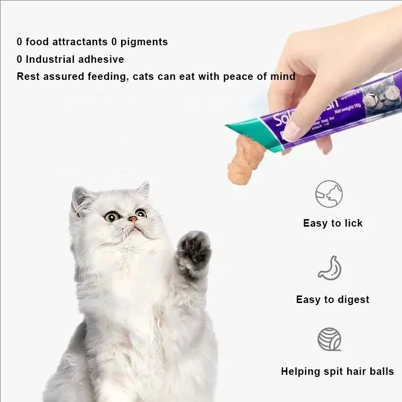 10pcs Strips Pet Snacks Cat Strips Young Cat Wet Food Cat Liquid Snacks Nutrition Protein Cod Tuna Salmon Abalone Beef 16g/Strip