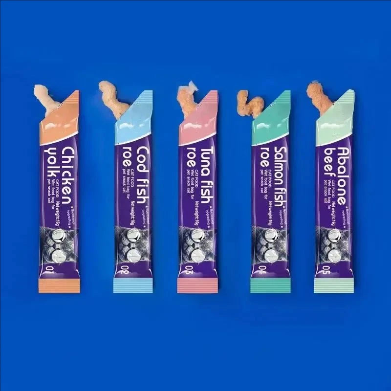 10pcs Strips Pet Snacks Cat Strips Young Cat Wet Food Cat Liquid Snacks Nutrition Protein Cod Tuna Salmon Abalone Beef 16g/Strip