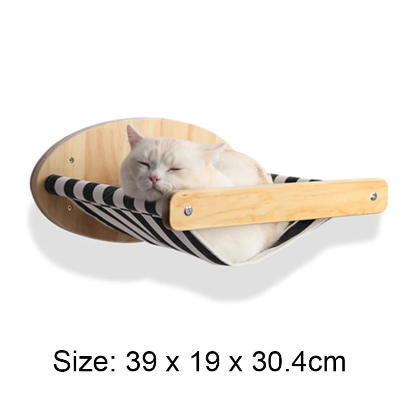 Wall-mounted Cat Hammock Bed Pet Furniture Kitten Wall Shelf Set Cat Perch Wooden Scratching Climbing Post Cat Tree House Toy