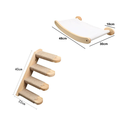 Wall-mounted Cat Hammock Bed Pet Furniture Kitten Wall Shelf Set Cat Perch Wooden Scratching Climbing Post Cat Tree House Toy