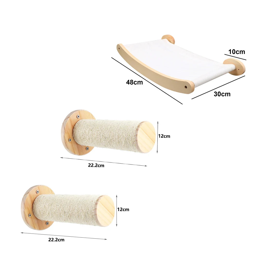 Wall-mounted Cat Hammock Bed Pet Furniture Kitten Wall Shelf Set Cat Perch Wooden Scratching Climbing Post Cat Tree House Toy