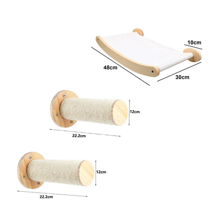 Wall-mounted Cat Hammock Bed Pet Furniture Kitten Wall Shelf Set Cat Perch Wooden Scratching Climbing Post Cat Tree House Toy