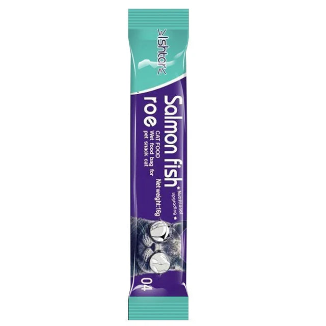 10pcs Strips Pet Snacks Cat Strips Young Cat Wet Food Cat Liquid Snacks Nutrition Protein Cod Tuna Salmon Abalone Beef 16g/Strip